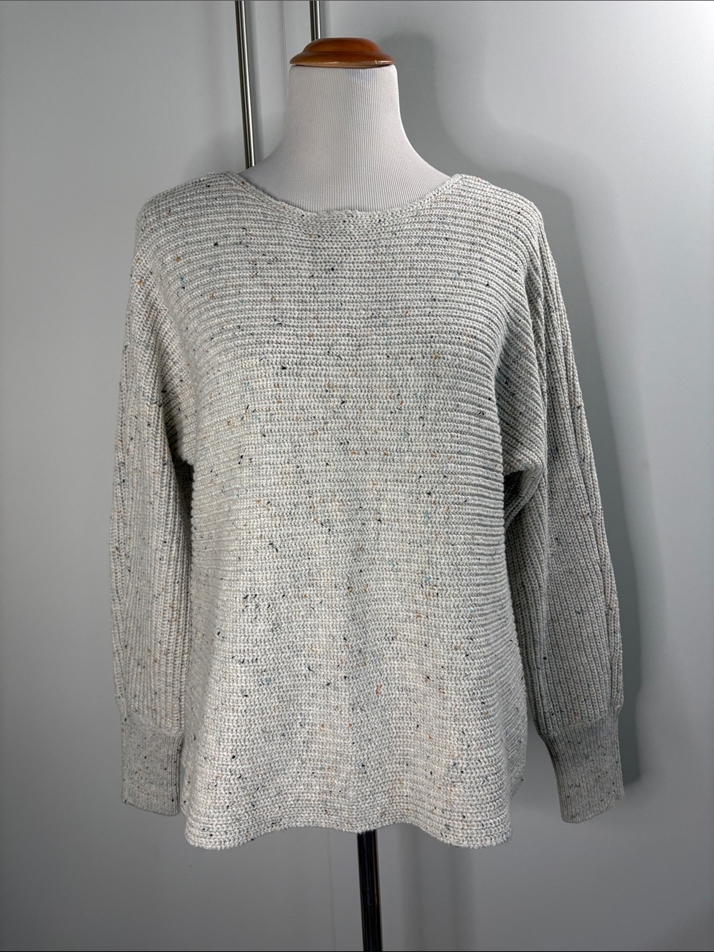 CAbi Speckled Light Gray Crewneck Cotton Sweater M #6451
